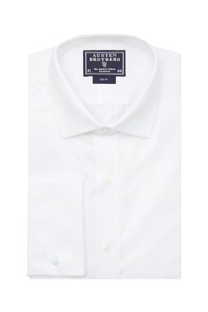White Herringbone, Slim Fit, Double Cuff Shirt