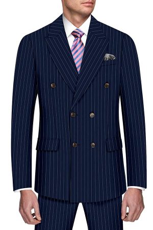 Super 130 Navy Bold Stripe
