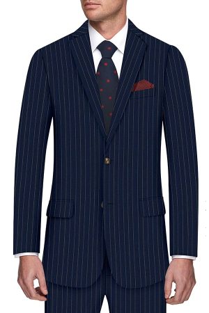 Super 130 Teal Navy Stripe